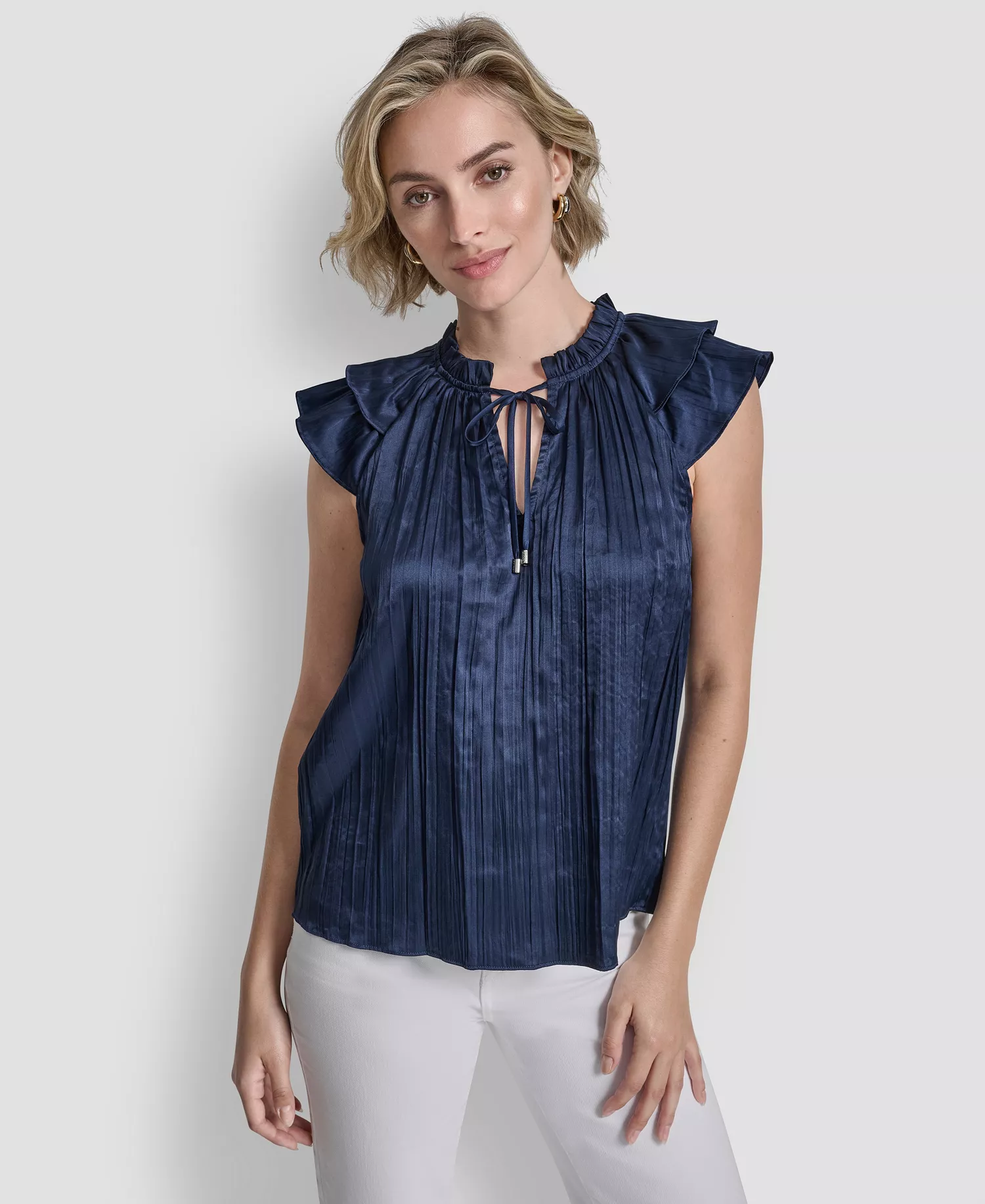 mni-cf746cfce63292acf5cda2f3bf462092 Women's Short-Sleeve Pleated Tie-Front Blouse — изображение 3