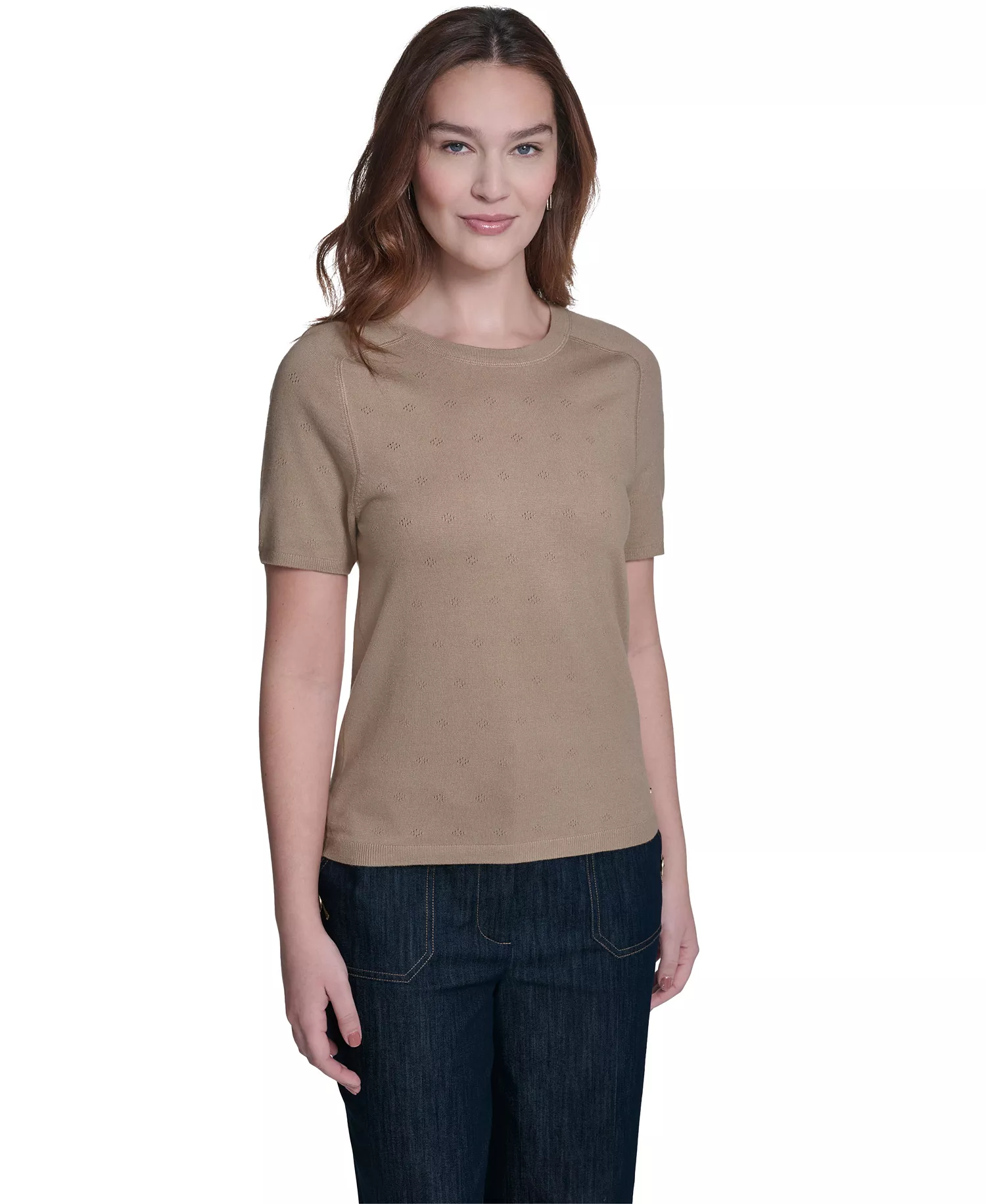 mni-cf7e8c2ce0f817028ae972a20aa8eabd Women's Pointelle Short-Sleeve Sweater