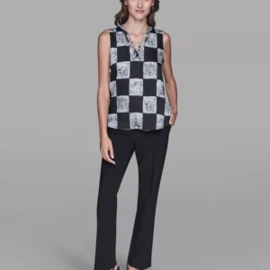 Women's Sleeveless Printed V-Neck Top