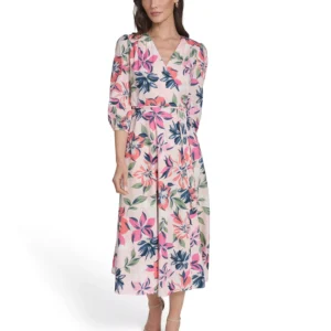 Women's Faux Wrap Midi Dress