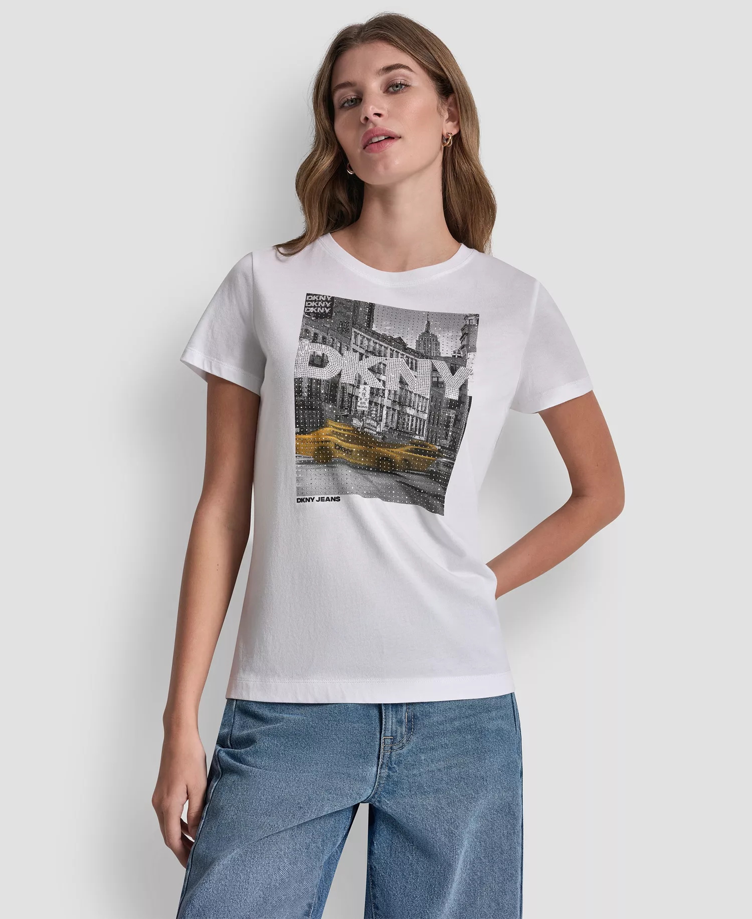 mni-d03e28f73b575a6b728db77bce6df226 Women's Rhinestone Taxi Photoreal T-Shirt