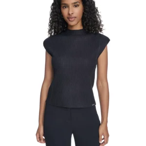 Women's Mock Neck Cap Sleeve Sweater