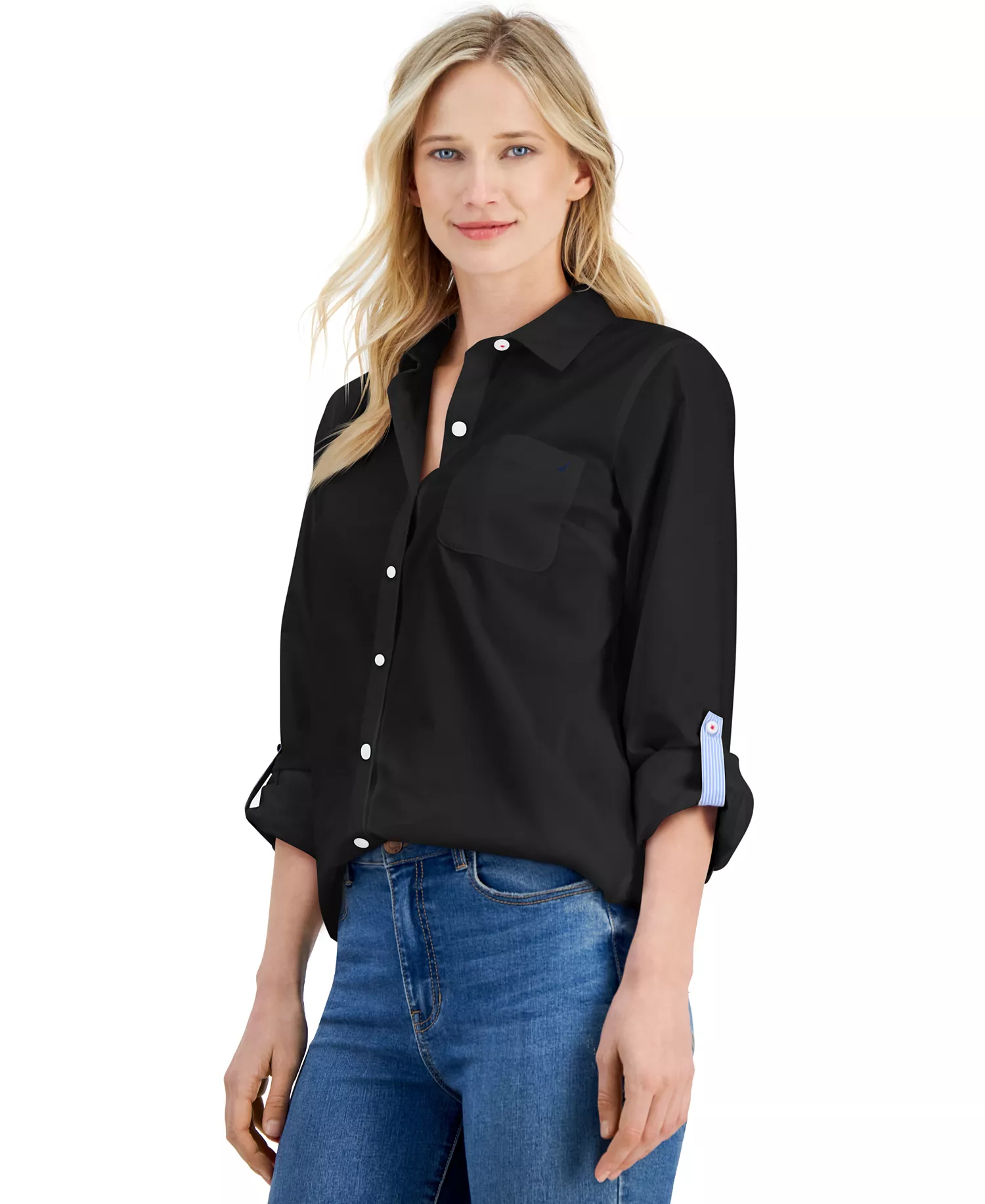 mni-d12fb17d351e01794b0727c1449624f6 Women's Roll-Tab Button-Front Shirt — изображение 4