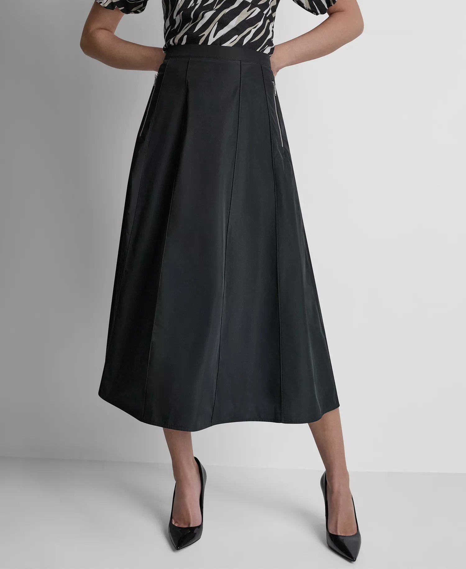 mni-d207961ef129e543c15aedc7685a2684 Women's Taffeta A-Line Seamed Midi Skirt