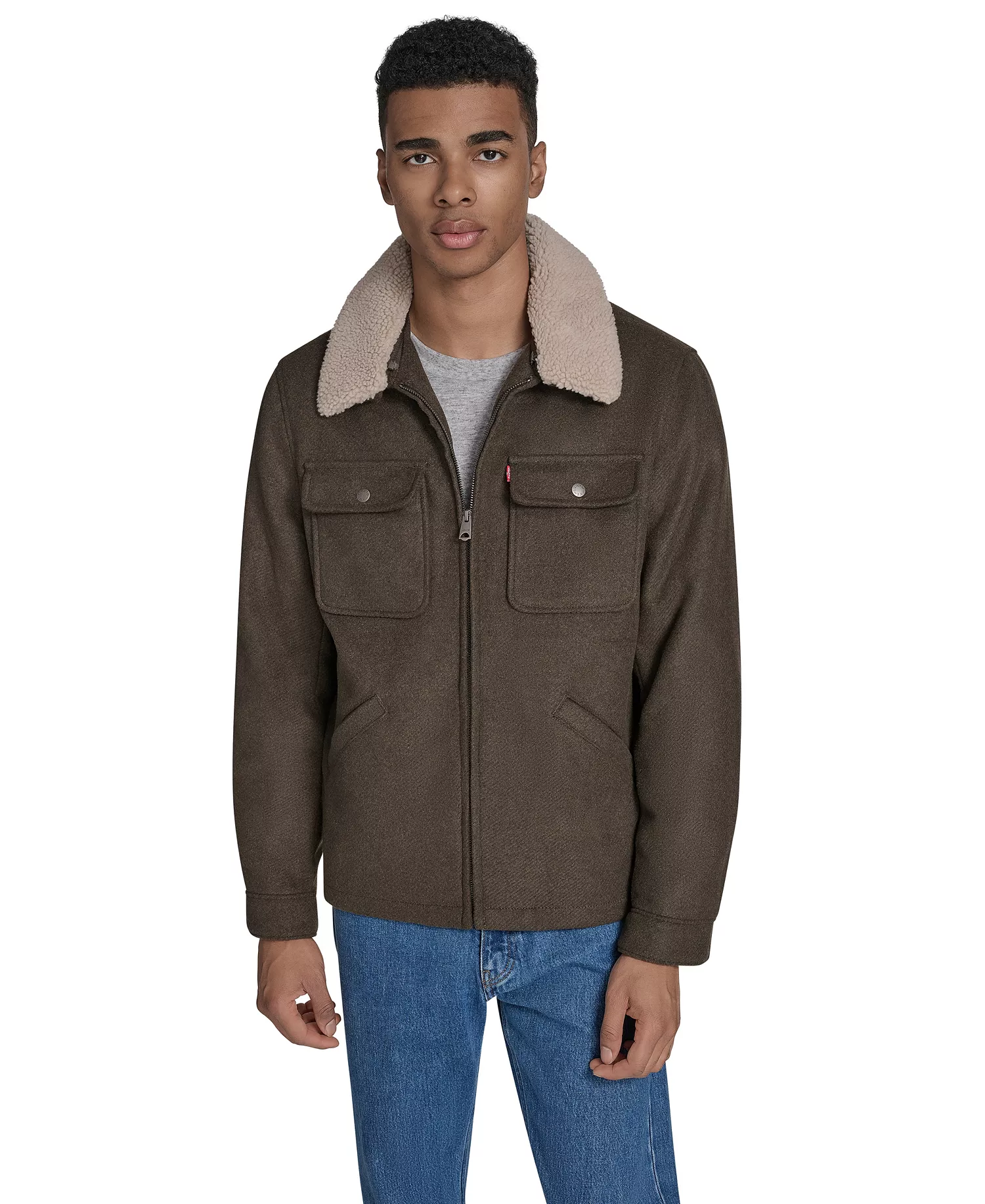 mni-d25a9aff3e9d8881f713817f9442d851 Men's Wool Blend Depot Sherpa Collar Jacket