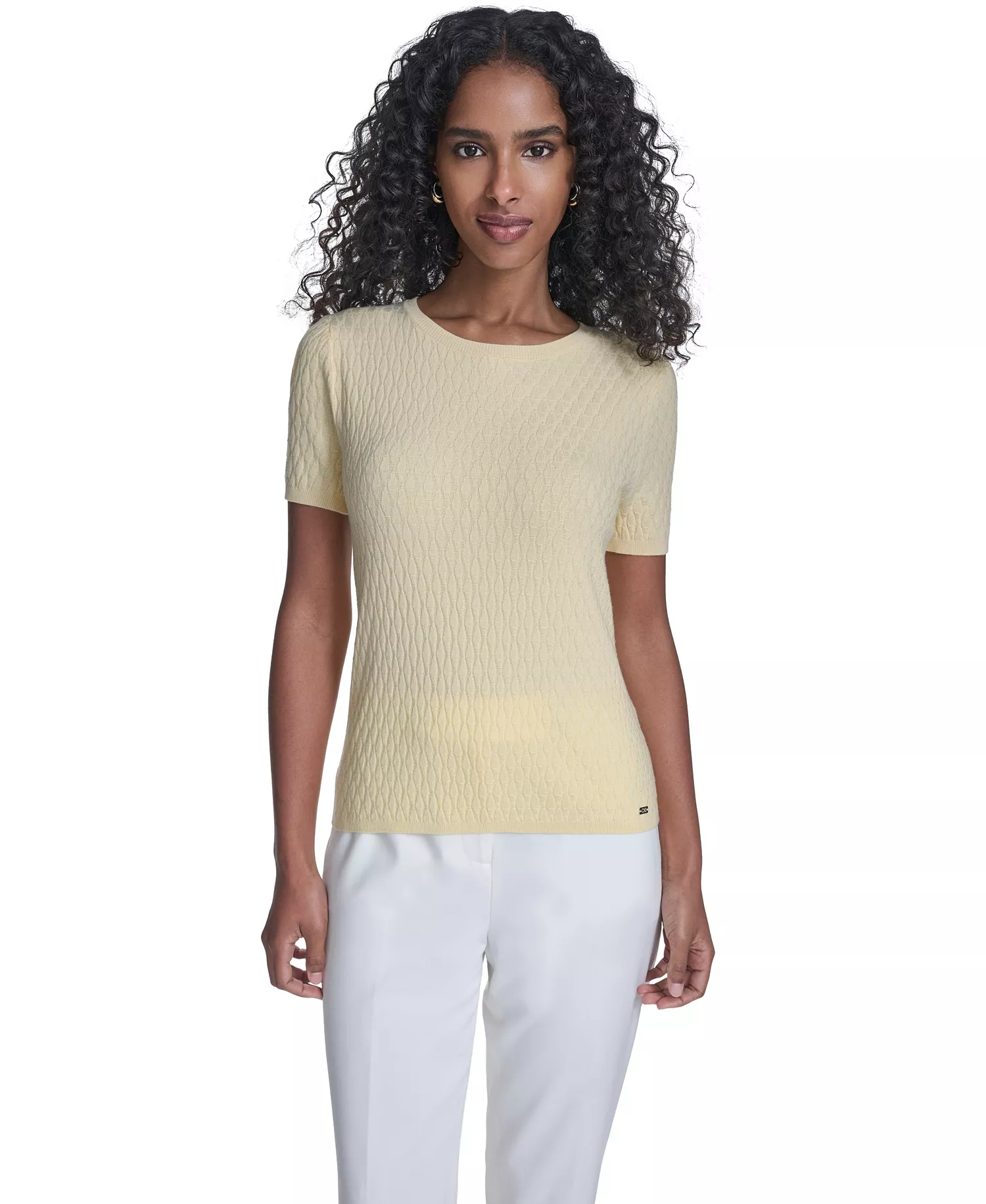 mni-d3c5ff8604d03be89701555cfe9573ba Women's Textured Short-Sleeve Sweater