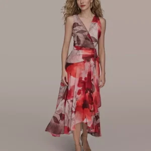 Women's Faux Wrap Floral A-Line Midi Dress