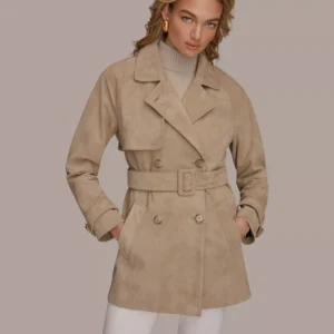 Women's Double Breasted Belted Suede Trench Coat