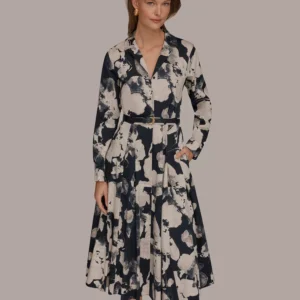 Women's Long-Sleeve Collared Midi Dress