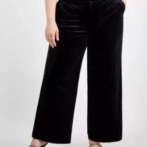 Plus Size Velvet Mid-Rise Wide-Leg Pants