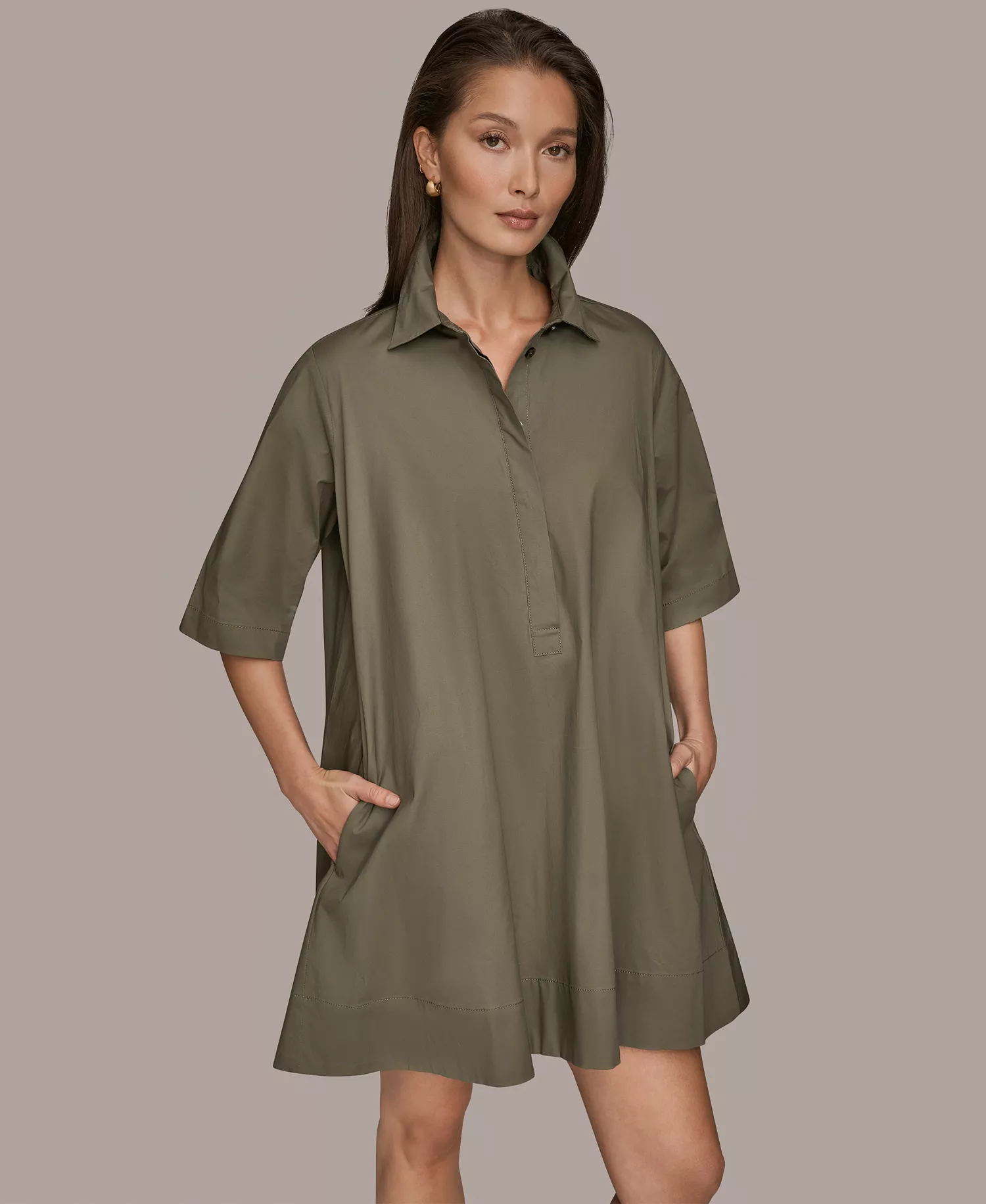 mni-d6c55bb2ebfc74a2b44296990712edb6 Women's Stretch Poplin Elbow-Sleeve Hidden Placket Dress — изображение 4