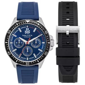 Men's Analog Blue Silicone Watch Set, 46mm