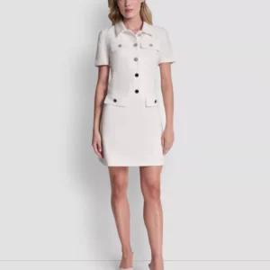 Women's Short Sleeve Collared Neck Button Front Dress