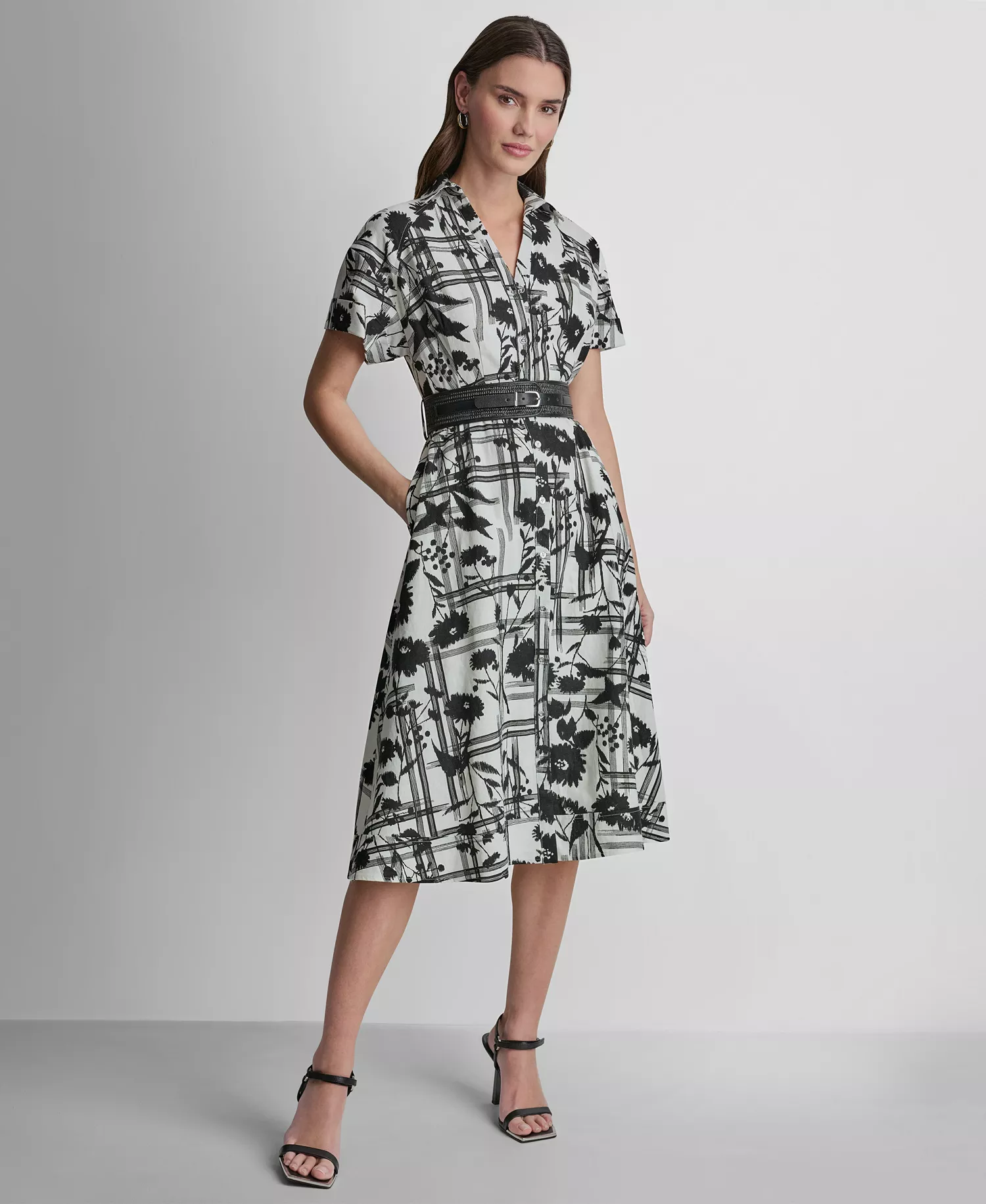 mni-d839634c5a09d13faea4cb36c8260cb1 Women's Short-Sleeve Collared Neck Belt Midi Shirtdress