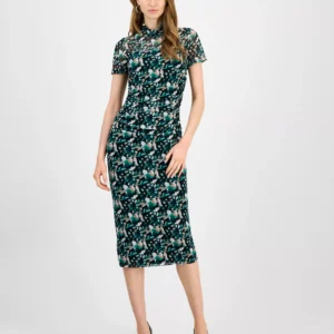 Women's Printed-Mesh Mock-Neck Midi Dress, Macy's Exclusive