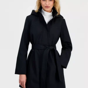 Petite Belted Zip-Front Raincoat