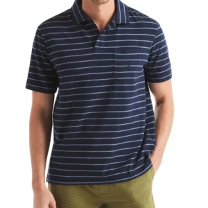 Men's Classic-Fit Stripe Seersucker Johnny Collar Pocket Polo Shirt