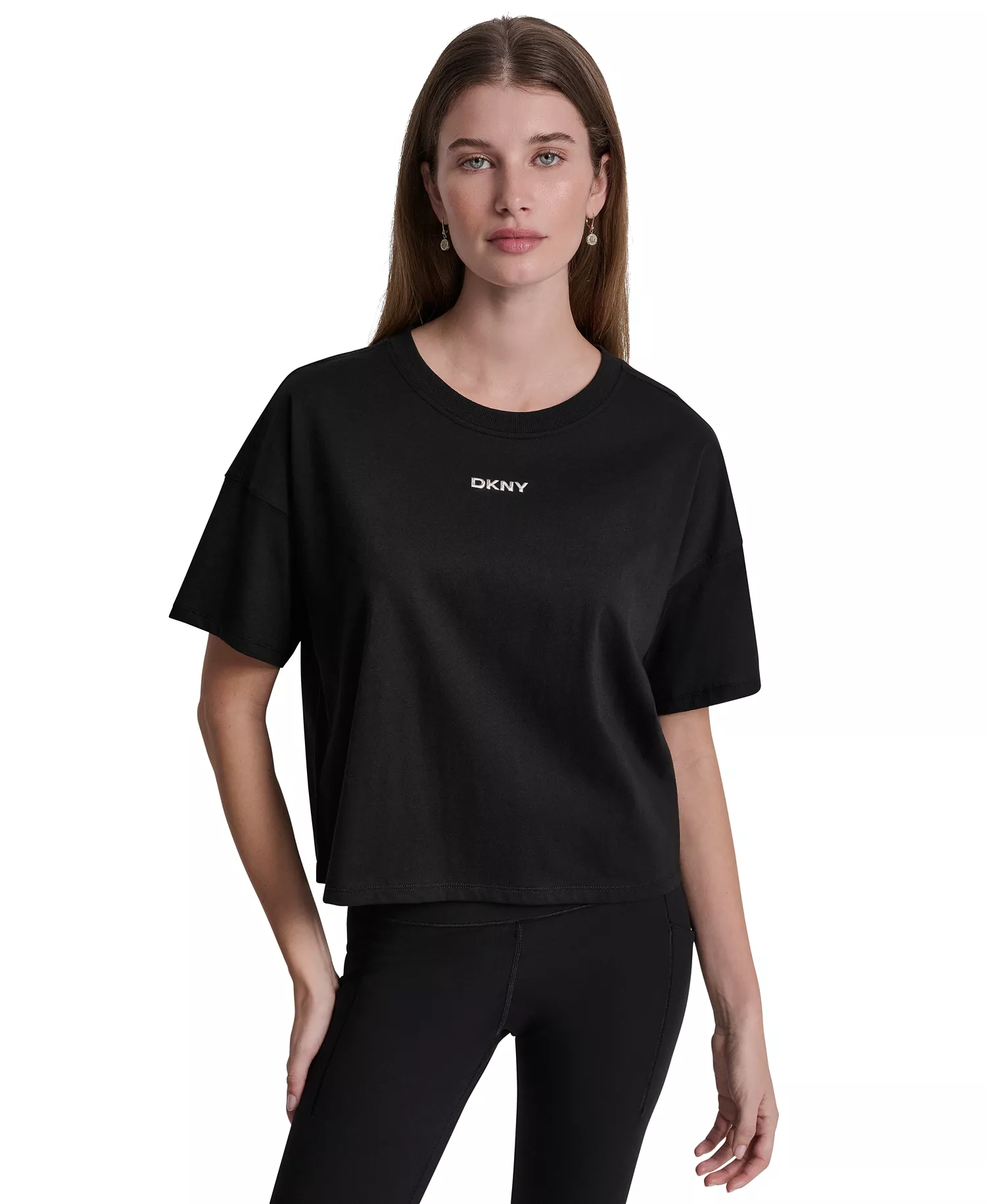 mni-dd6145921a5749b1663ddb4dd0f6a42b Women's Metallic Bubble Logo Drop Shoulder Pull-On T-Shirt