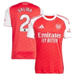 Men's William Saliba Red Arsenal 2025/26 Home Replica Player Jersey