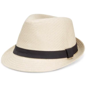 Men's Classic Flat Brim Straw Cotton Band Fedora