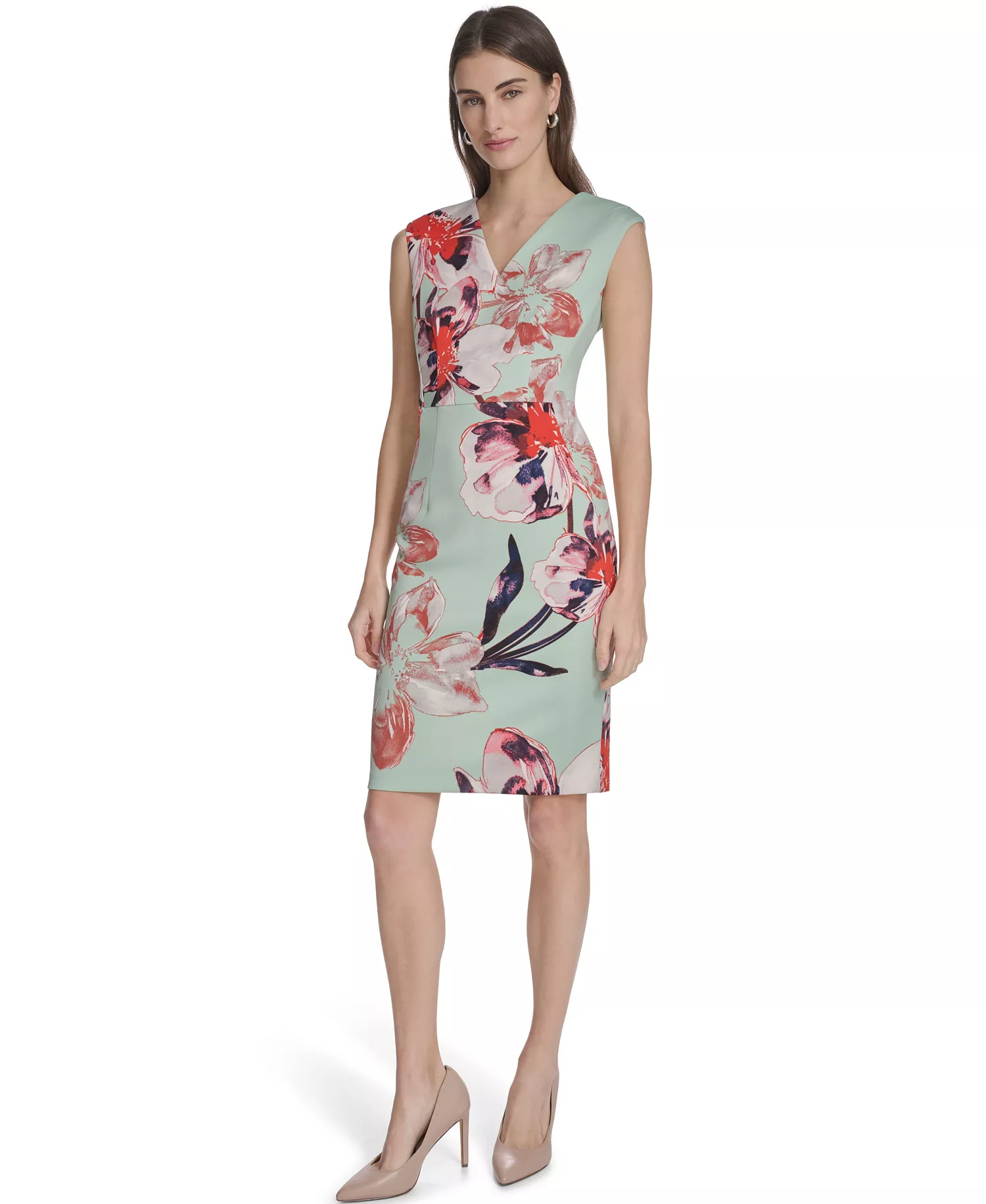 mni-dfa34fab176fb8c0a975d71fa9b09620 Women's Sleeveless Printed Scuba Sheath Dress