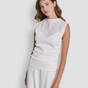 Women's Sleeveless Open Textured Top and Textured A-Line Pull-On Skirt