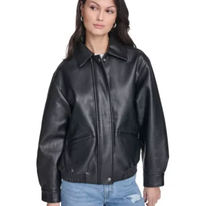 Women's Faux Leather Relaxed-Fit Bomber Jacket