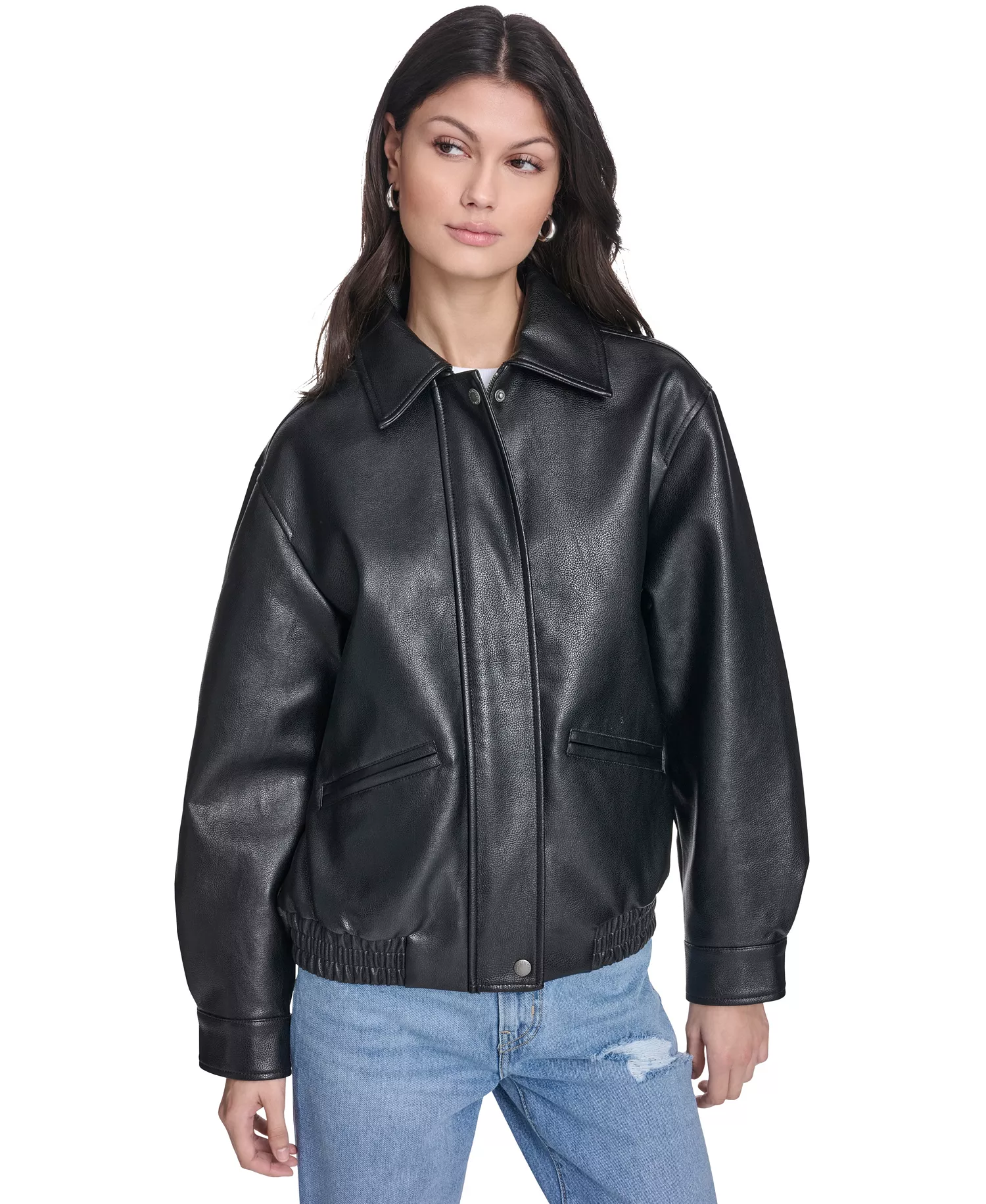 mni-e06f9b4c9c574a0f3ab019e1f9a46fb9 Women's Faux Leather Relaxed-Fit Bomber Jacket
