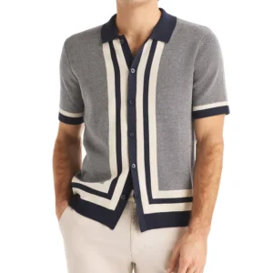 Men's Jacquard Short-Sleeve Sweater Shirt