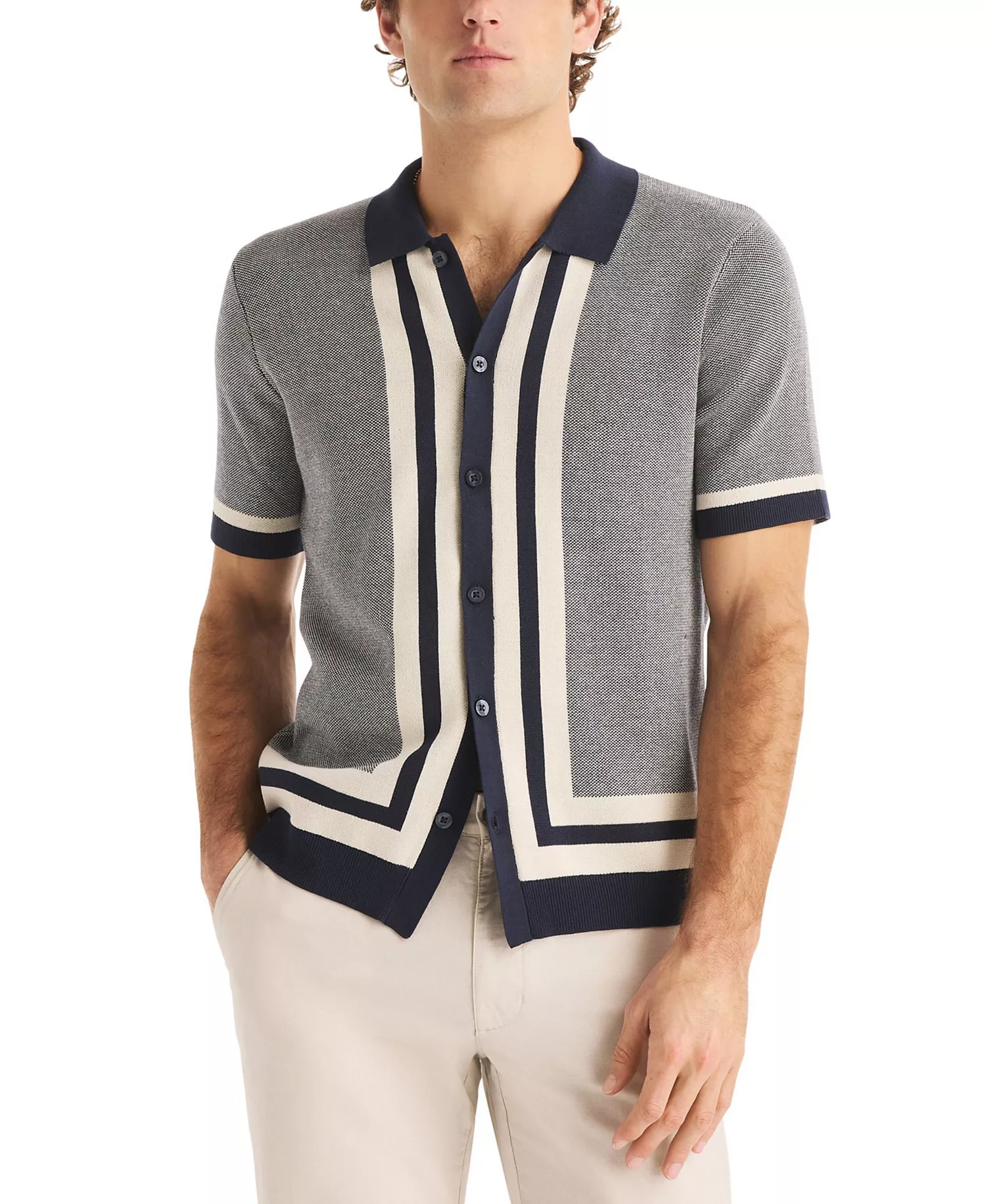 mni-e0ab9ee97463caccffd139876cd32351 Men's Jacquard Short-Sleeve Sweater Shirt