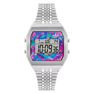 Unisex Digital Silver-Tone Stainless Steel Watch, 36mm