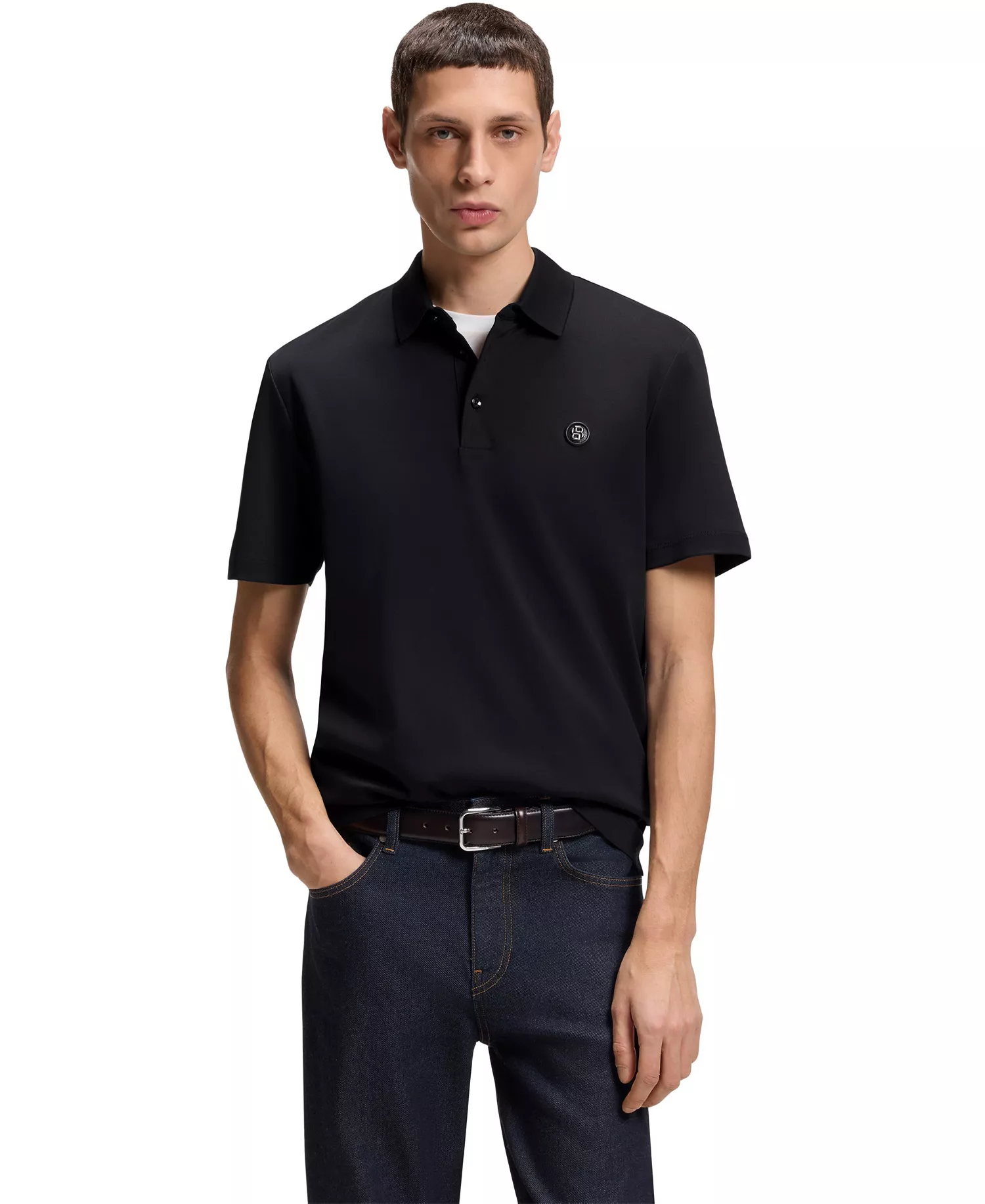 mni-e272a0ab42d7ad0f5bbe30aa8a36ea26 Men's Double B Monogram Mercerized-Cotton Polo Shirt
