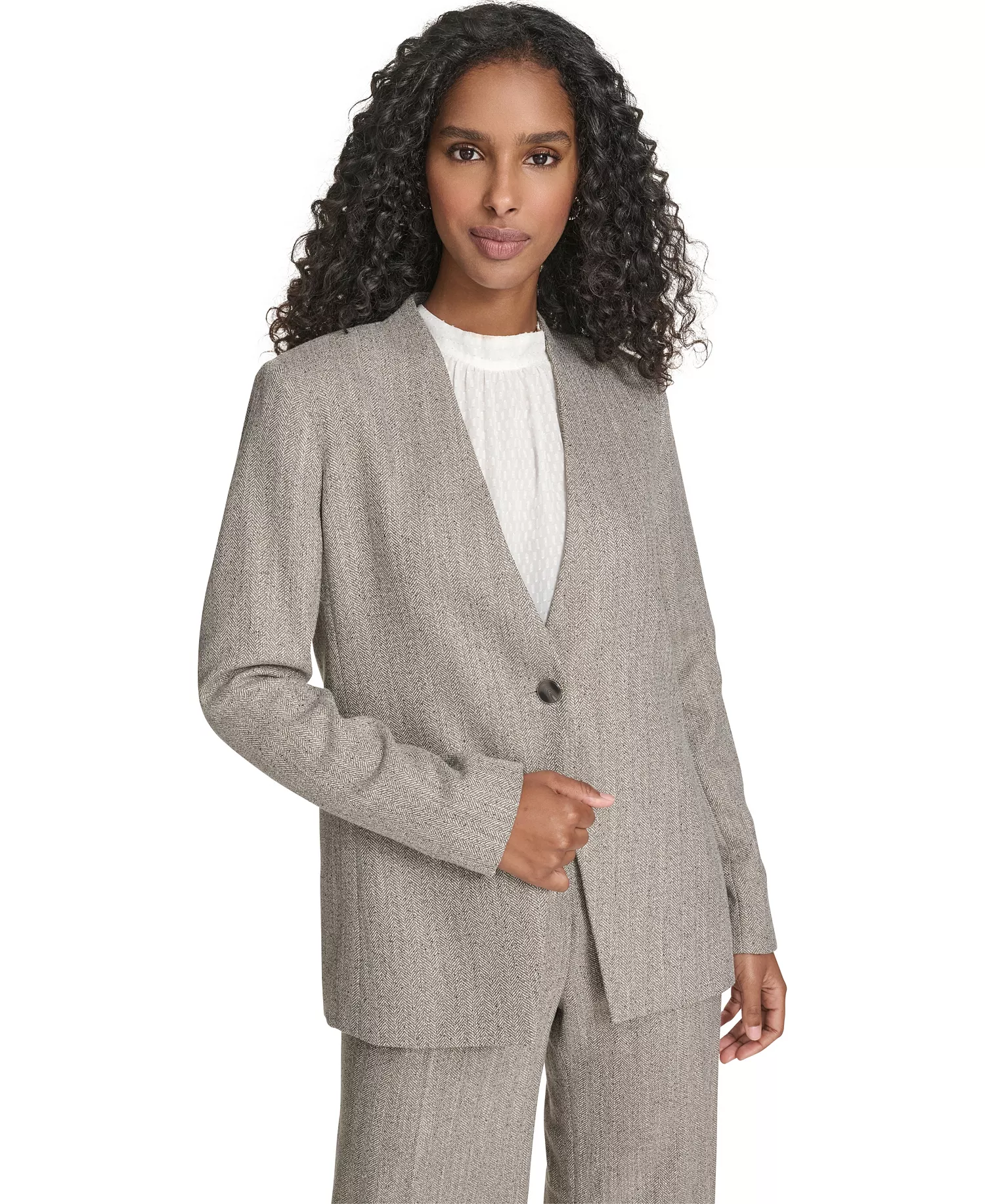 mni-e2b3ee9d1cc8bb13475a5e5d922d247b Women's Novelty One Button Collarless Blazer