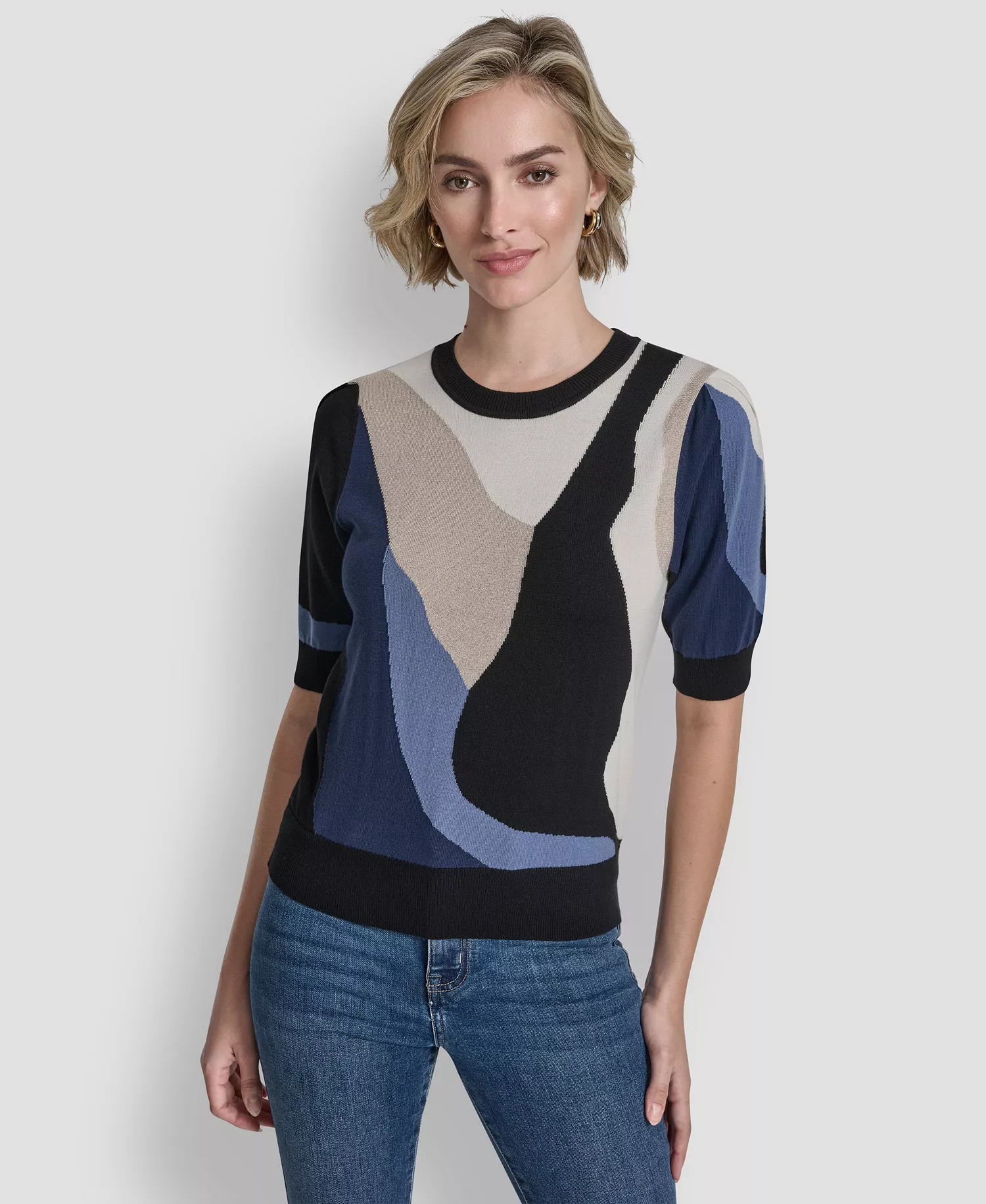mni-e2f77b6a9a4e1e7447f40ec5487a1991 Women's Short-Sleeve Color-Block Sweater