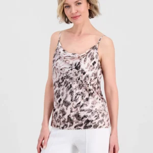 Women's Printed Cowl-Neck Satin Tank Top
