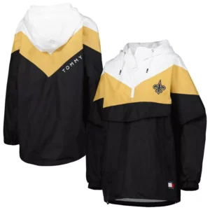 Women's White/Gold New Orleans Saints Staci Half-Zip Hoodie Windbreaker Jacket