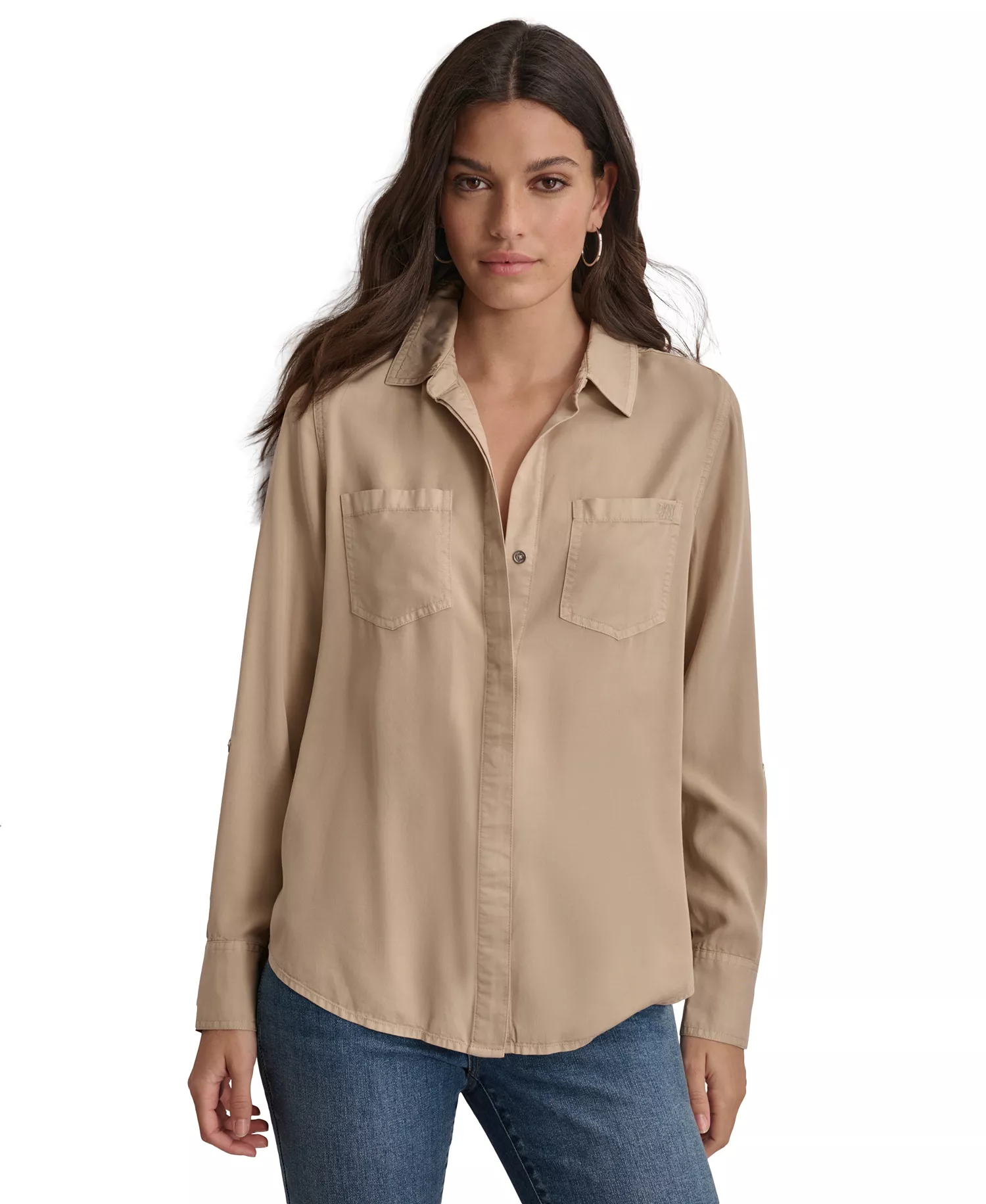 mni-e4c663312629409c7e003b3293d19810 Women's Roll-Tab-Sleeve Button-Front Shirt