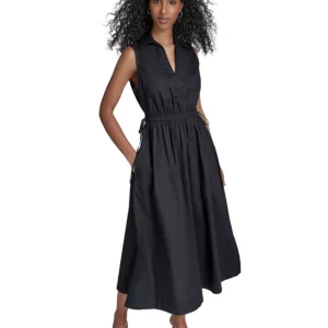 Women's Cotton Drawstring Sleeveless Midi Dress