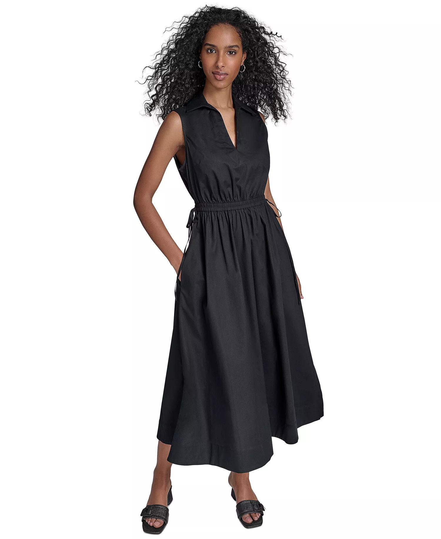 mni-e58a887d75fb5382c42af6e9c05b800a Women's Cotton Drawstring Sleeveless Midi Dress