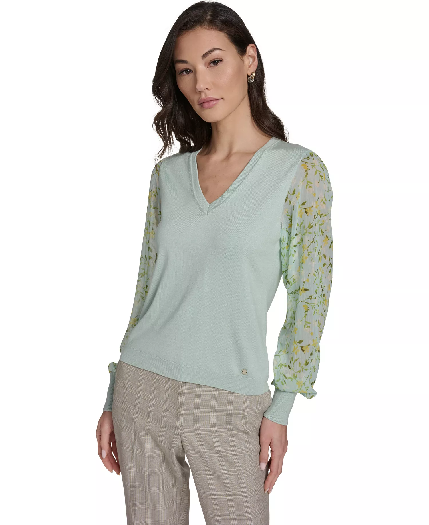 mni-e5e76d3ce22ba7beabf9be1377d9c747 Women's Mixed Media V-Neck Sweater