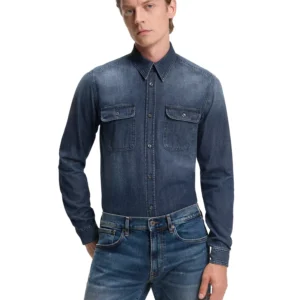 BECKHAM x BOSS Men's Blue Denim Shirt