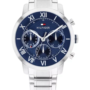 Men's Multifunction Silver Tone Stainless Steel Bracelet Watch, 42mm