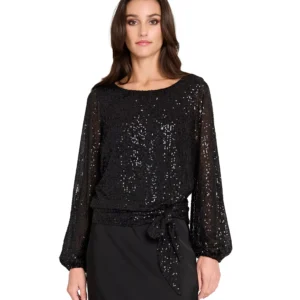 Petite Sequin Tie-Hem Top