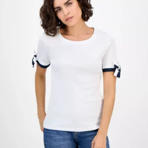 Nautica Women's Cotton Tie-Sleeve Top