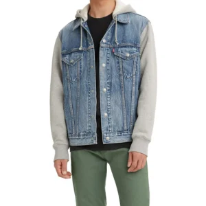 Men's Hybrid Hoodie Non-Stretch Denim Trucker Jacket