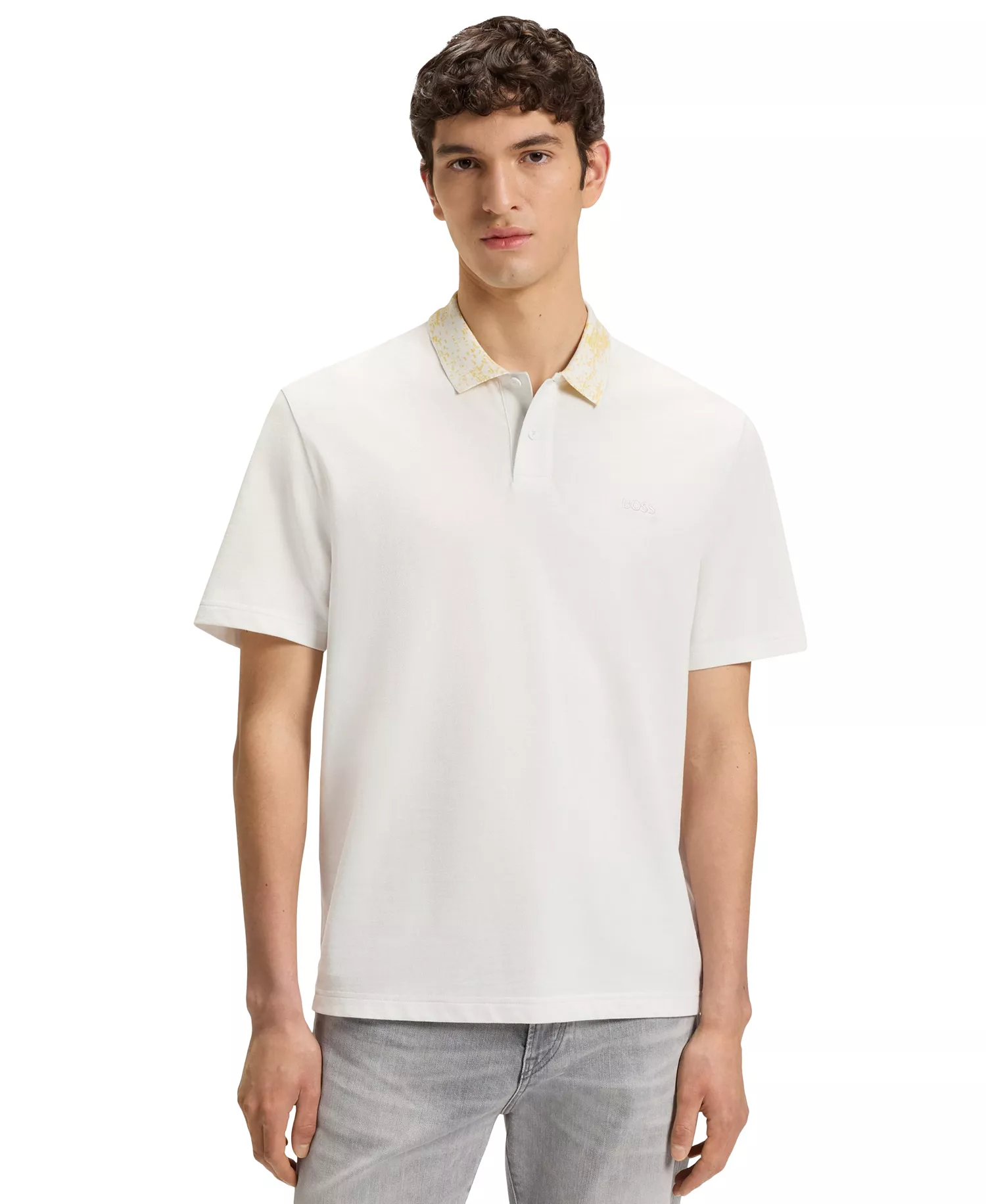 mni-e8e36fa665cb1e08f3f0bd2af2c521f3 Men's Cotton-Pique Patterned Collar Polo Shirt