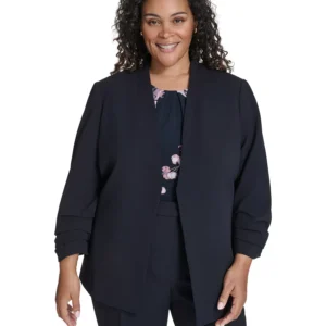 Women's Plus Size Collarless 3/4-Sleeve Blazer