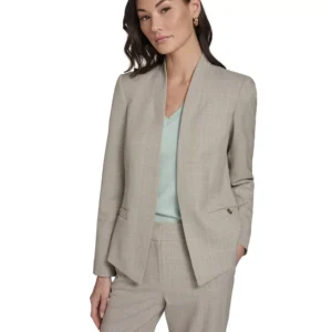 Women's Plaid Open Front Blazer