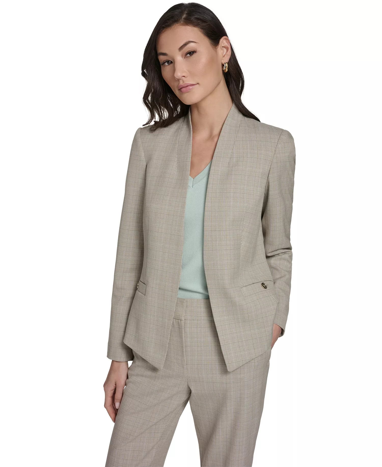 mni-eac8b2432e9c7b5784193367f4c2d162 Women's Plaid Open Front Blazer