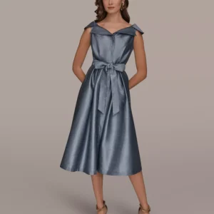 Women's V-Neck Belted Midi Dress